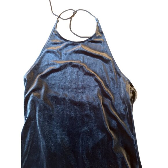 Rhapsody Ltd Vintage Y2K 90s Blue Velvet Halter Maxi Dress Prom HOCO Wedding Sm - Picture 2 of 5